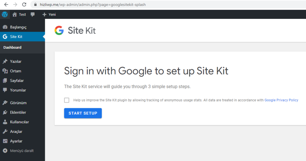 Google Site Kit WordPress Ayarları Start Setup