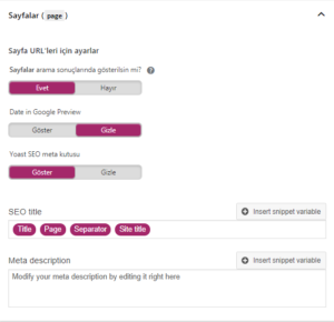 yoast seo sayfa ayarları