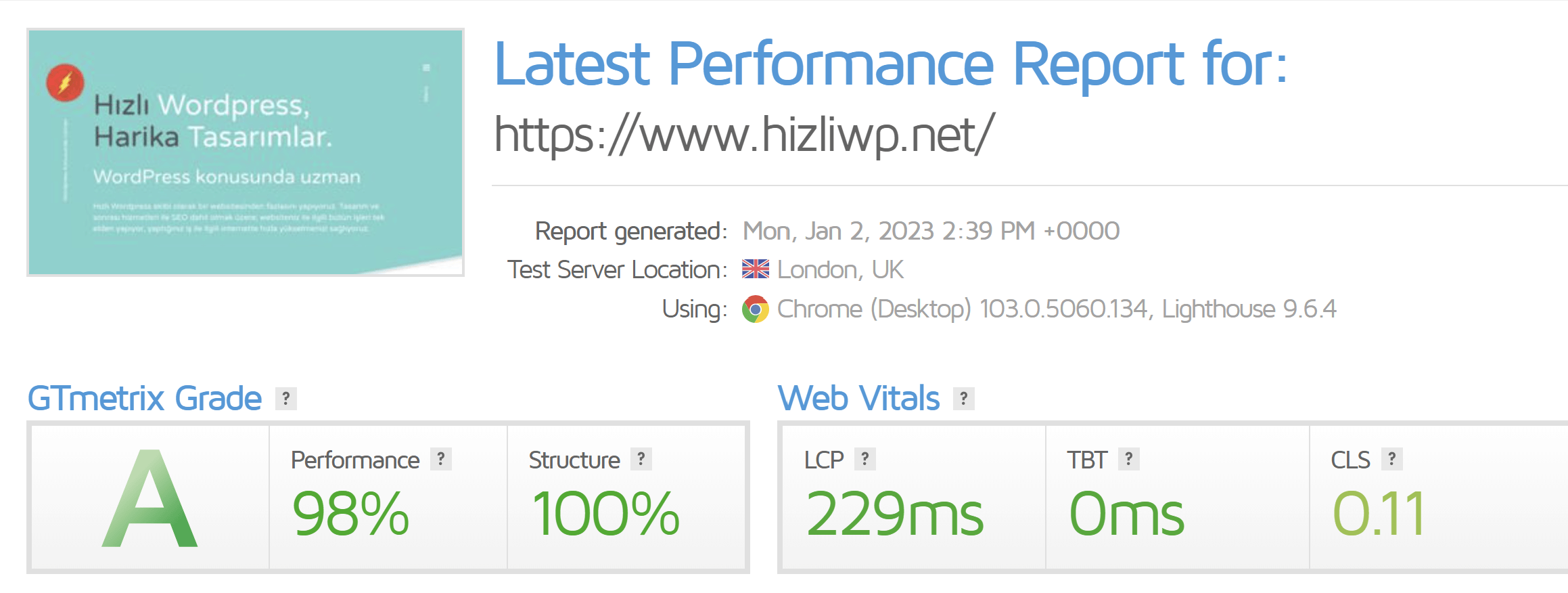 WORDPRESS HIZLANDIRMA GTMETRIX